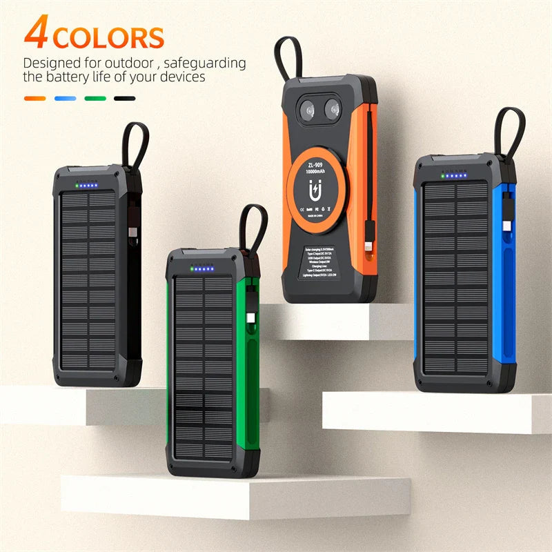 Voltaris MagCharge Solar Powerbank 10000mAh | Magnetic Wireless Charging | 22.5W Fast Charging Function | With Cable & Flashlight | For iPhone, Samsung & Co.