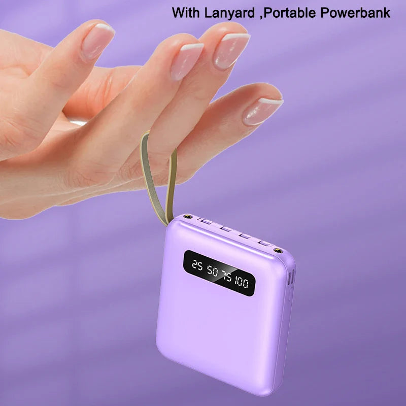 Mini Powerbank with Mirror Display | 20,000 mAh | Quick Charge Function & Integrated Cables | For iPhone, Samsung, Xiaomi & more