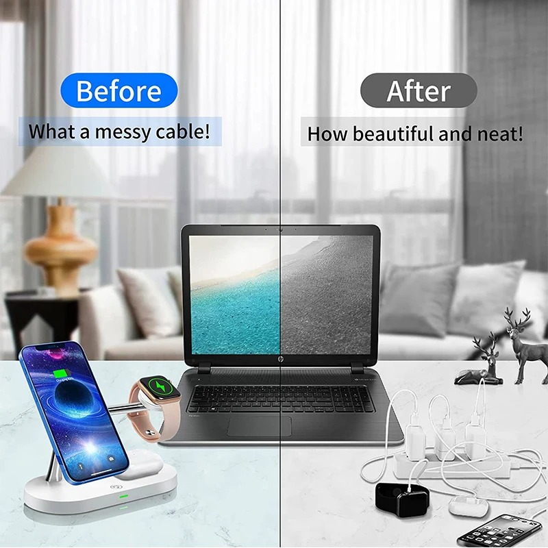 Magnetic 3 in 1 Wireless Charging Station - Fast Charger for iPhone, Apple Watch & AirPods
