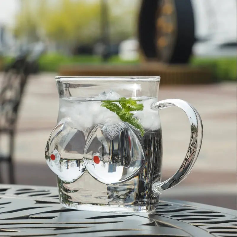 Double-Wall Chesty Shape Glass Funny Mug