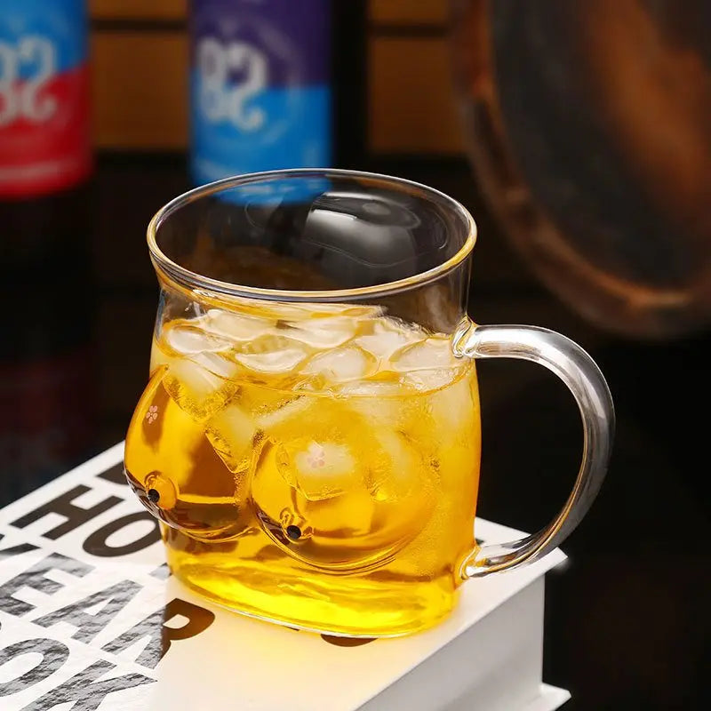 Double-Wall Chesty Shape Glass Funny Mug