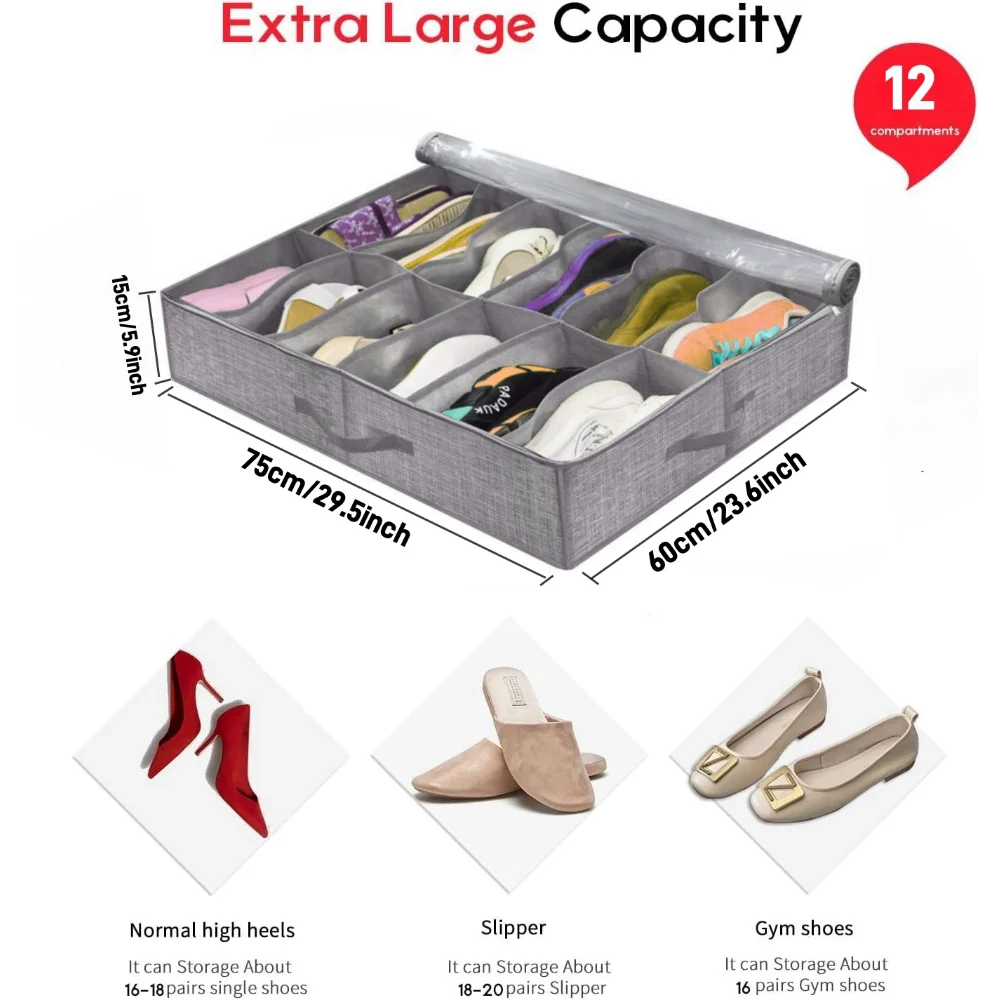 OrdiShoe Shoe Organizer | Under Bed Storage | 12 Pairs Capacity | Dustproof & Foldable
