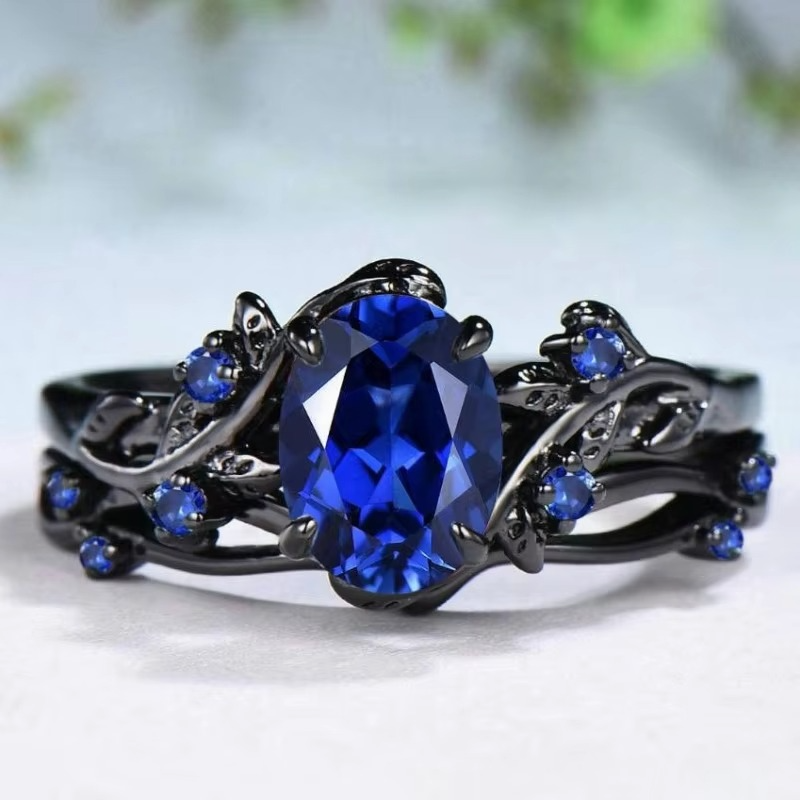 Sapphire Leaf Branch Statement Ring for Women