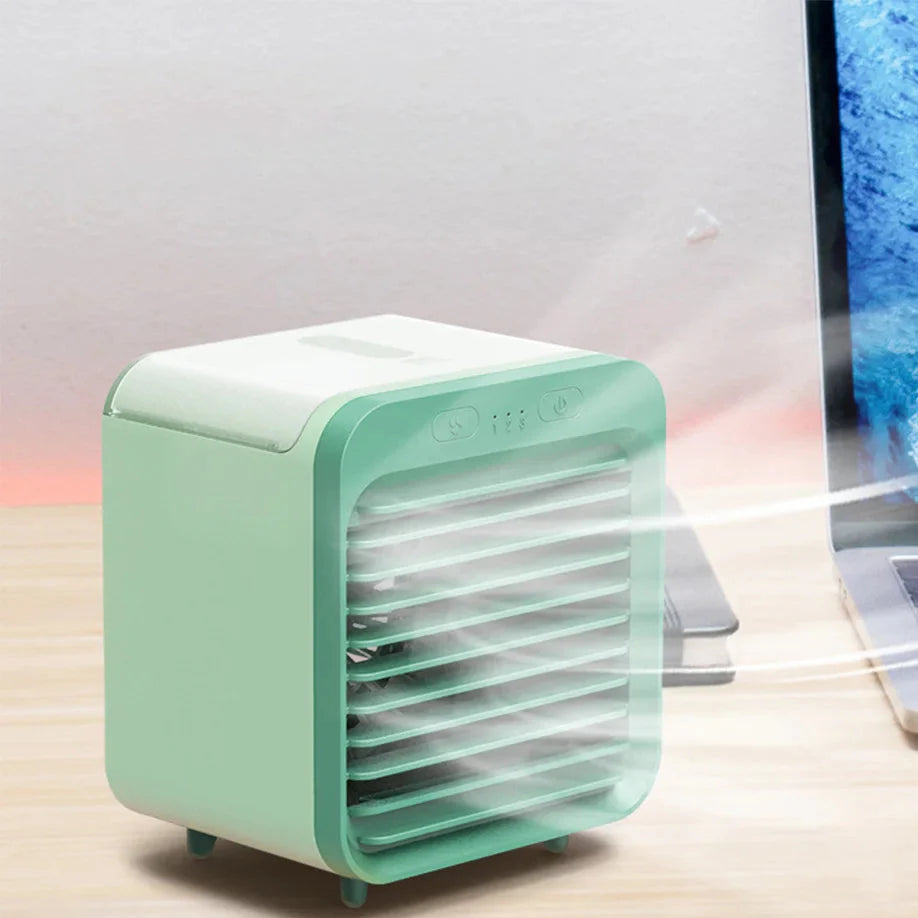 Coolivio Mini AirCooler | Portable 3-in-1 USB Fan with Air Humidification & Cooling Function | 3 Levels | 2500 mAh Battery | For Office, Travel & Home