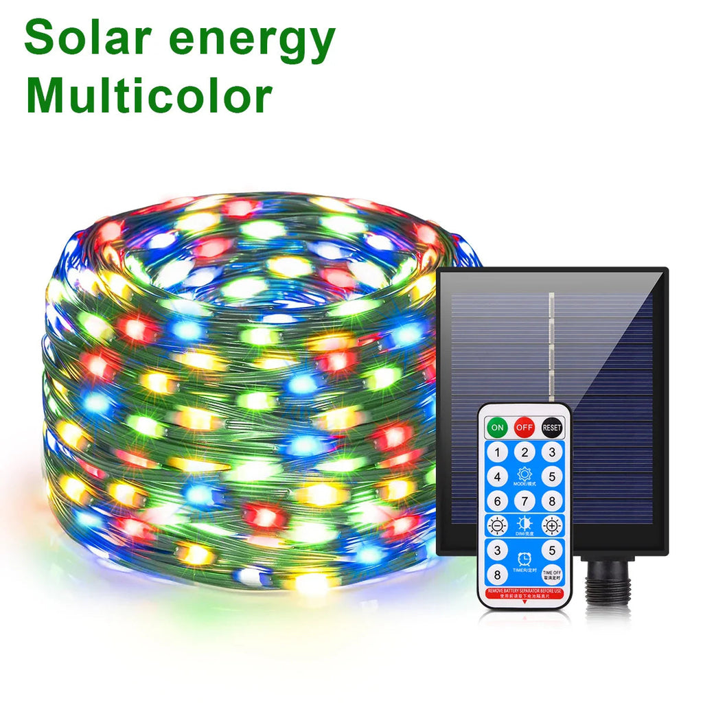 Solar String Lights 100M LumiSol ProLine | 8 Modes | IP65 Waterproof | Extra Bright LEDs | Remote Control & Quick Charge | For Garden, Wedding & Christmas