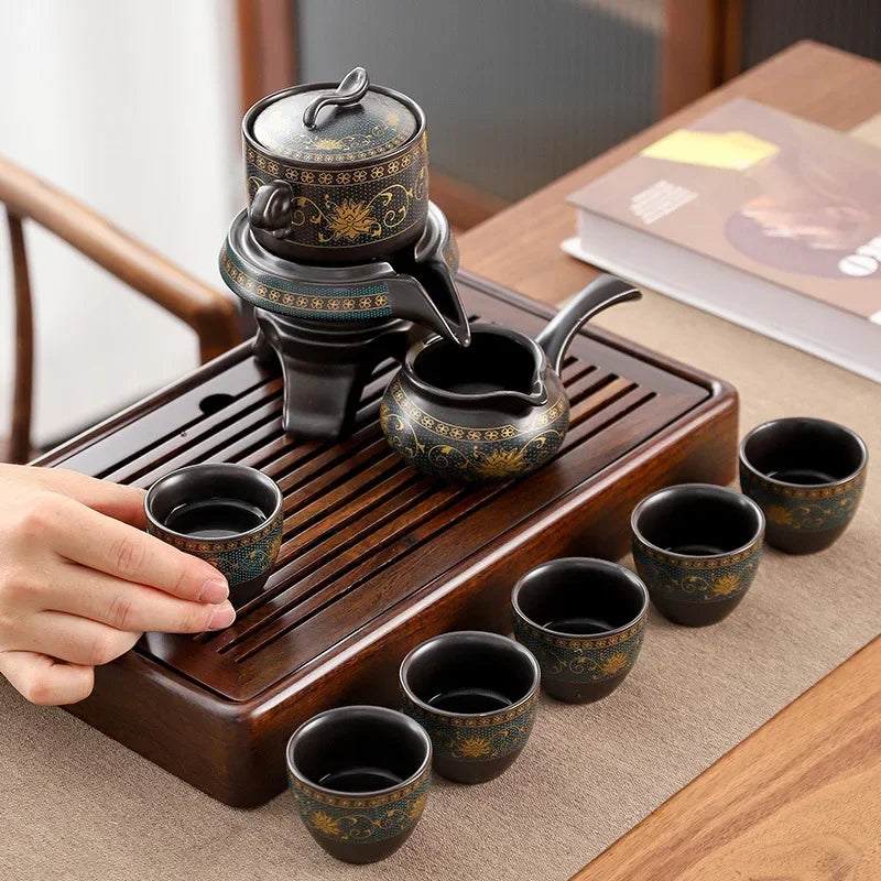 Royal Golden Porcelain Dragon Flow Tea Set