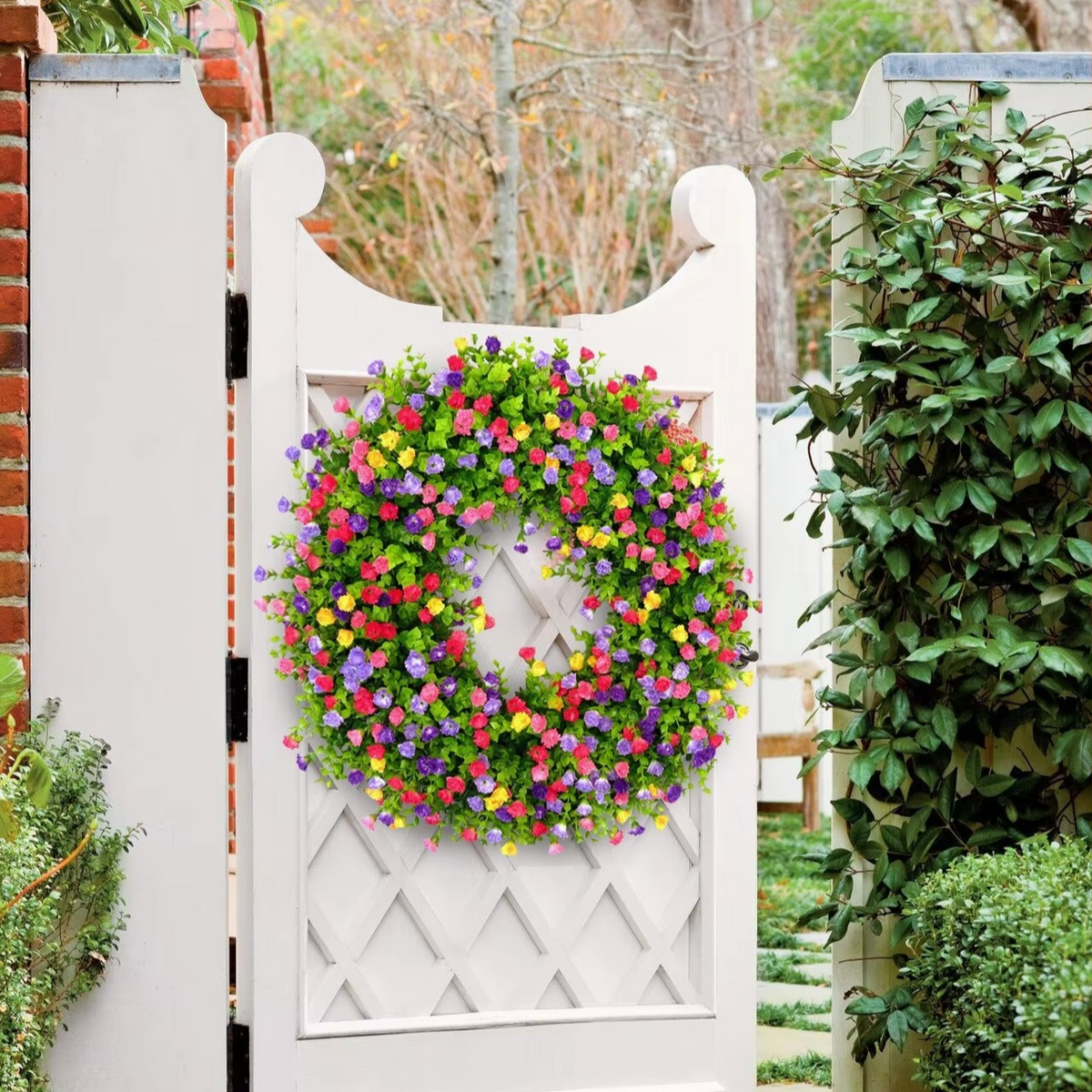 Artificial Floral Wreath for Front Door, Window, and Seasonal Home Decor