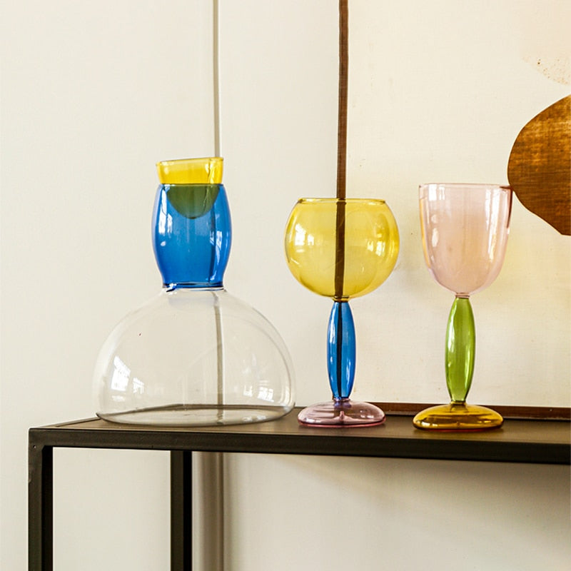 Chalice and carafe made of colored glass by Phillips