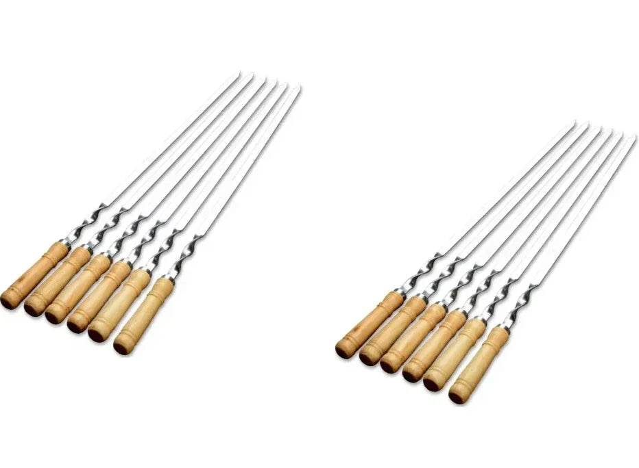 GrillMaster Pro Grill Skewers | Extra Long Stainless Steel Skewers with Wooden Handle | Set of 6