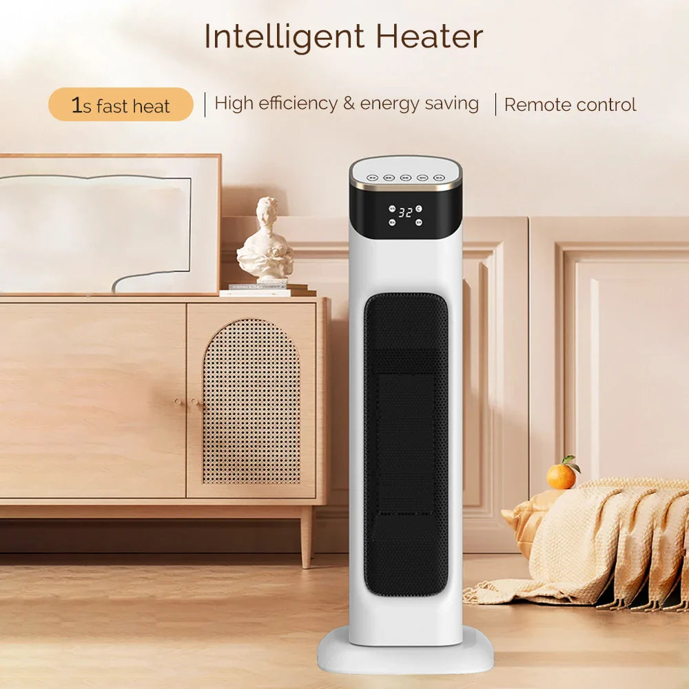 Electric PTC Fan Heater with Adjustable Temperature, Remote Control and Timer, Energy Efficient