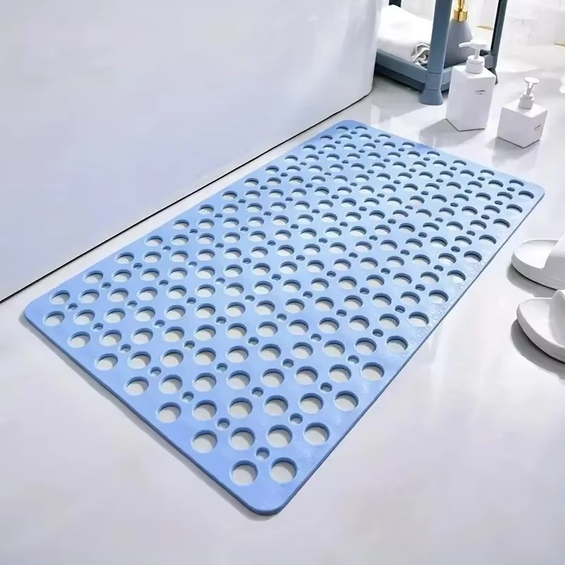 Square Non-Slip Shower Mat with Suction Cups and Quick-Drain Round Hole Design