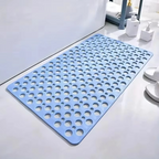 Square Non-Slip Shower Mat with Suction Cups and Quick-Drain Round Hole Design