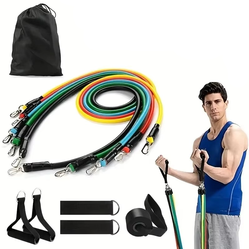 11-Piece TPE Resistance Band Set with Handles, Door Anchor, Ankle Straps, Carry Bag