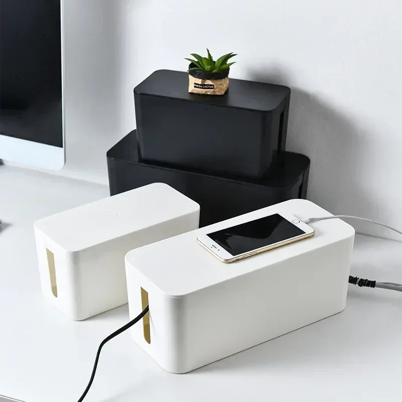 Kabelux Cable Box with Lid | 32×13×12 cm | Socket & Charging Cable Organizer | Dust Protection for Power Supplies & Routers