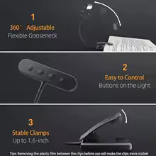 Reading lamp FlexiRead | USB rechargeable | 3 light colors & dimmable | Clip & flexible arm