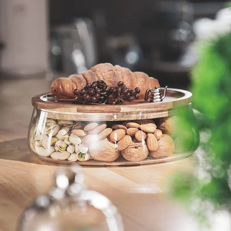 Glass bowl with wooden lid – Sturdy storage bowl for snacks and sweets
