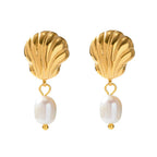 Dainty Sea Shell Pearl Earrings
