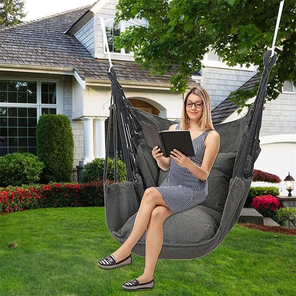 HÄNGELUX Hanging Chair | 250 kg Load Capacity | For Balcony, Garden & Living Room | Soft Cotton Mix – White/Grey/Black