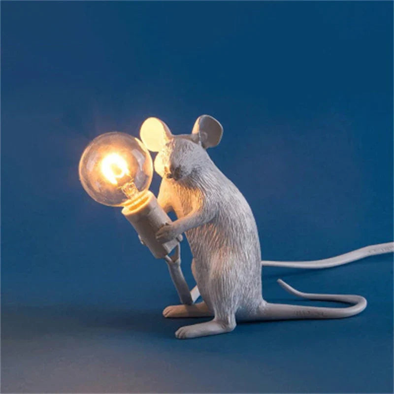 Modern LED Animal Table Lamps: Resin Rat, Cat, and Squirrel Night Lights