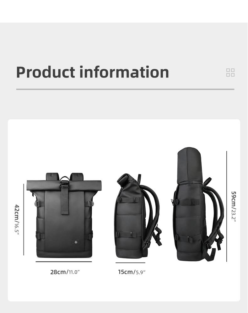 Expandable outdoor backpack with large volume & laptop compartment