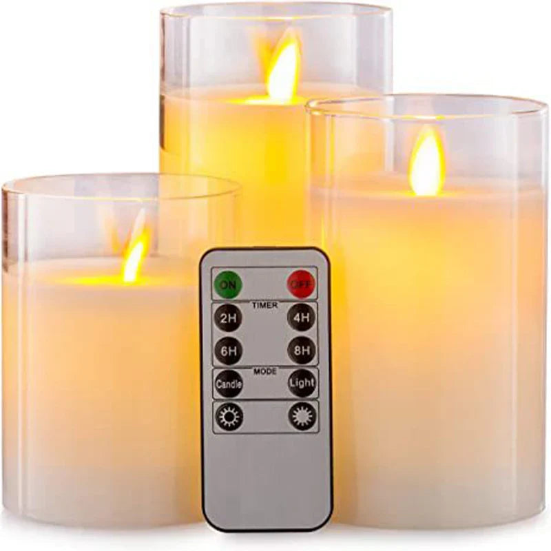 Lumièrea | LED Candle Set with Glass | Flickering & Remote Control | Timer | Wedding & Christmas