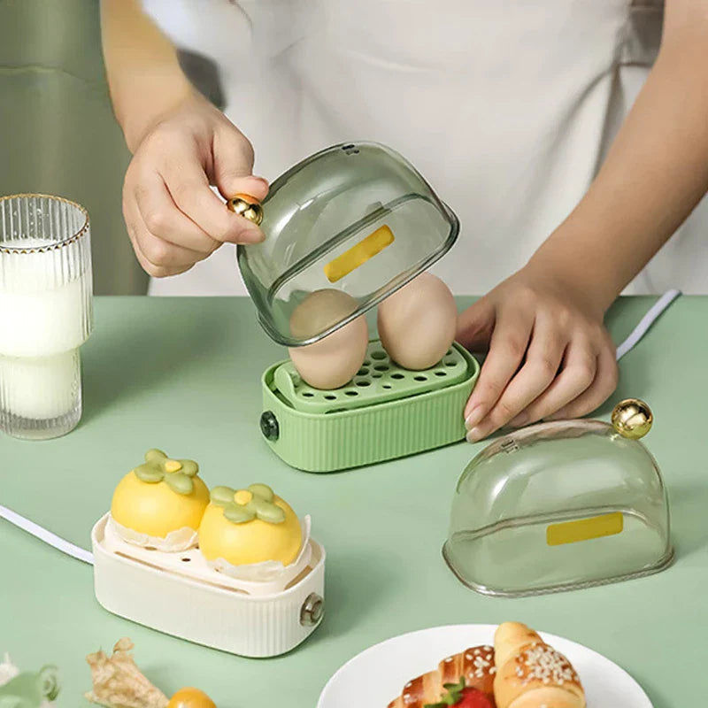 120W 220V Electric Egg Cooker & Egg Poacher - Automatic Mini Breakfast Machine for 2 Eggs, Portable Steamer