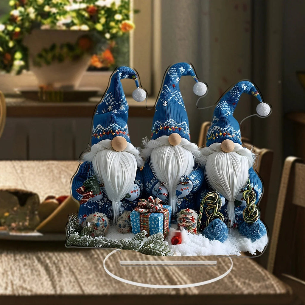 GlasNordic Christmas Gnome Decoration | Acrylic Table Figure 18 cm | 3 Gnomes in Blue | Festive Decoration for Living Room, Kitchen & Office