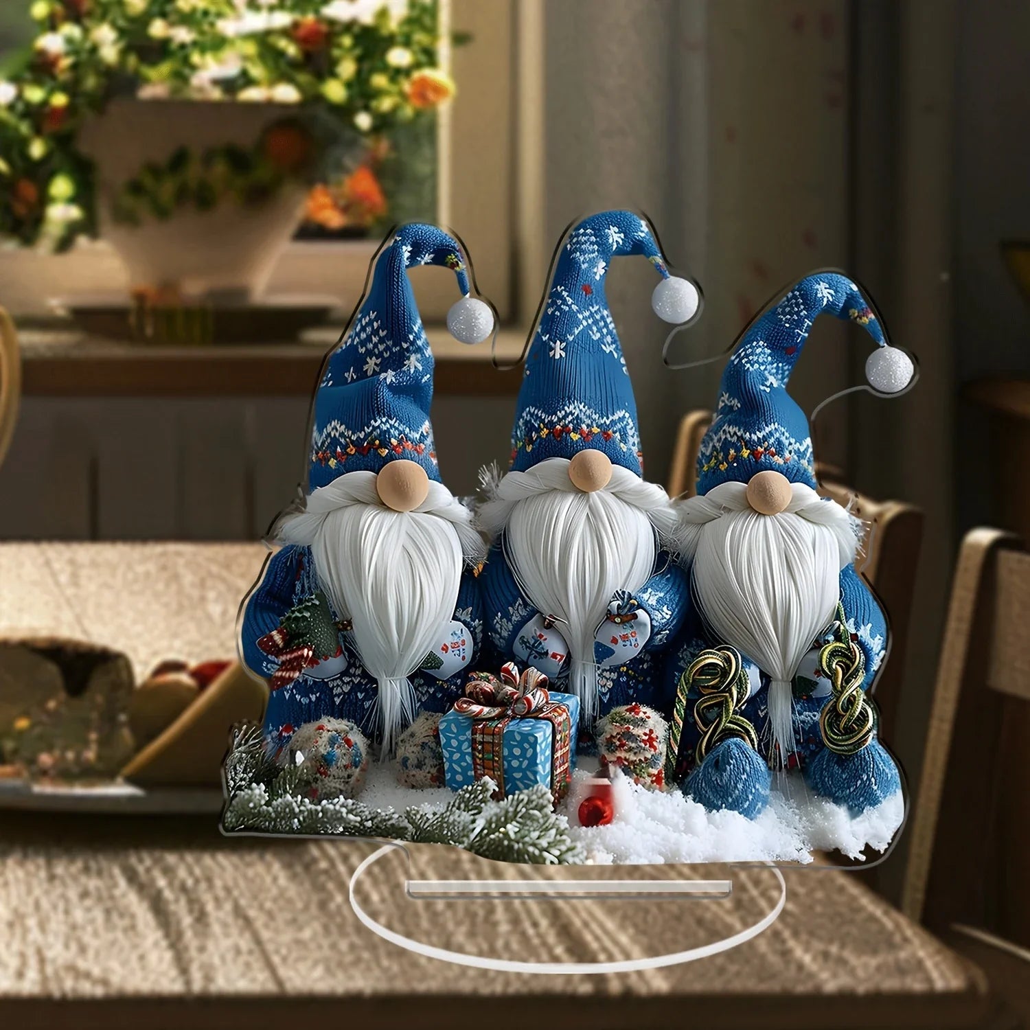 GlasNordic Christmas Gnome Decoration | Acrylic Table Figure 18 cm | 3 Gnomes in Blue | Festive Decoration for Living Room, Kitchen & Office