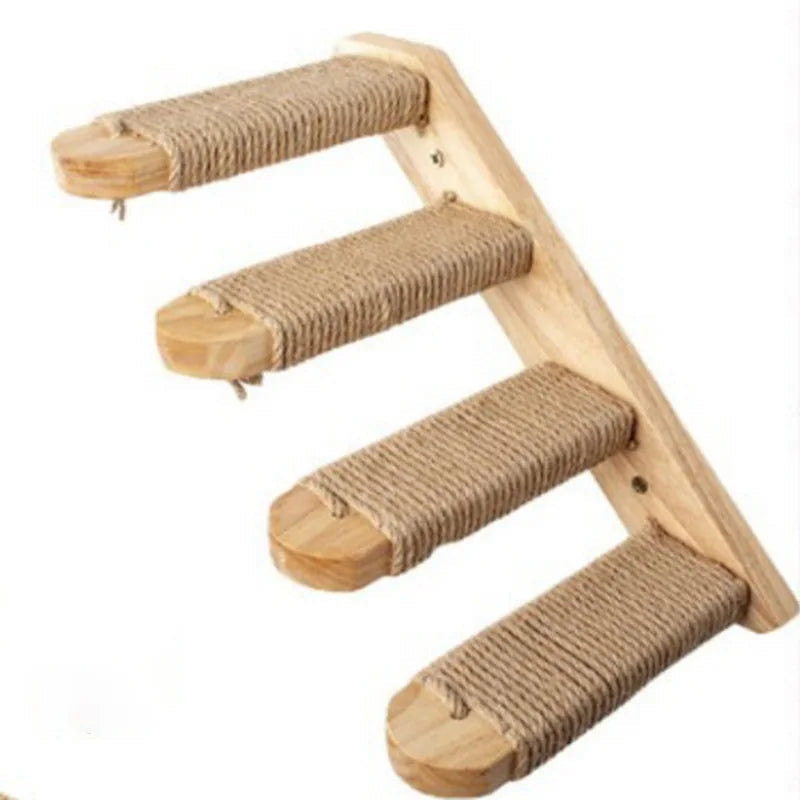 Cat climbing ladder for wall mounting made of wood with sisal