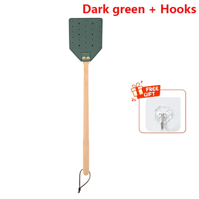 Insektra Leather Fly Swatter with Wood Handle | 13×10 cm Striking Surface | Stainless Steel Rivets | Hanging Device