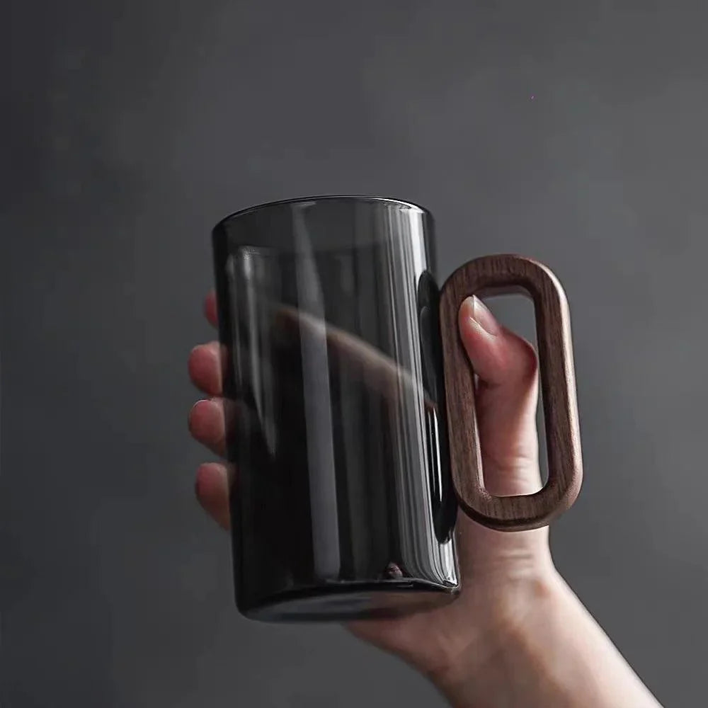 Glass Mug with Wood Large and Durable