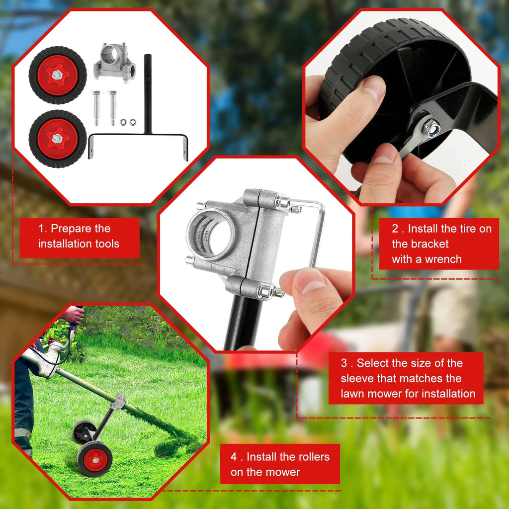 Universal Support Wheel TRIMNOVA EasyRoll | Height Adjustable | Back & Arm Friendly | For Lawnmowers & Brush Cutters