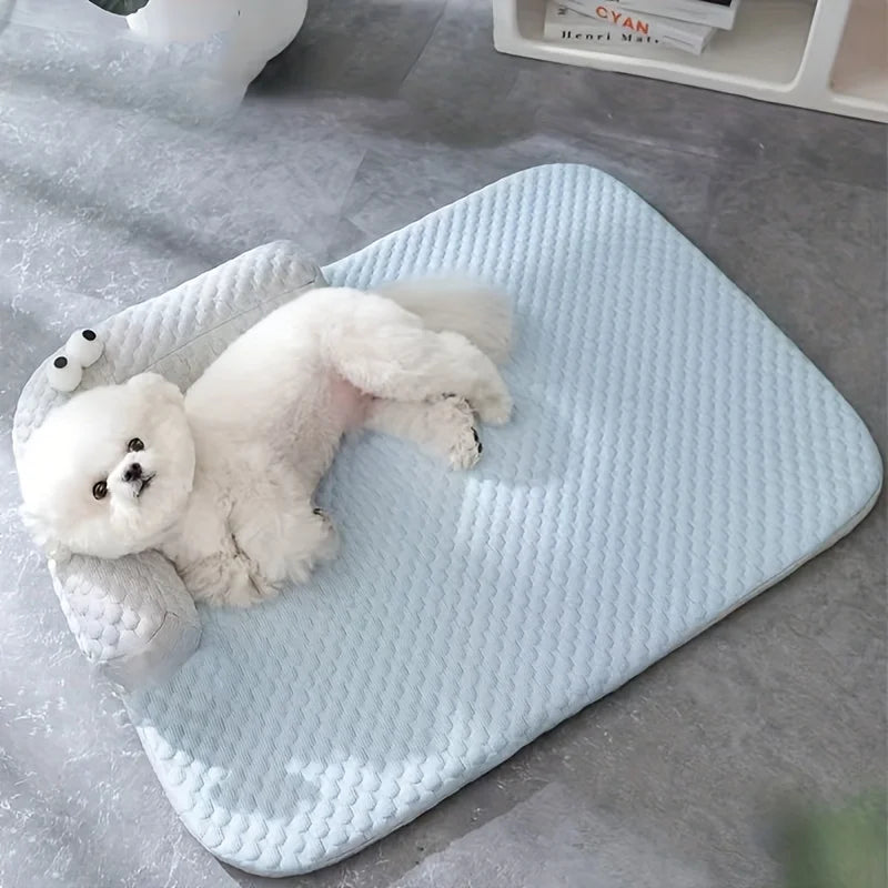 Cooling pet bed with neck support