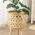 Handcrafted Bamboo Woven Flower Pot with Stand Plant Flower Display Storage Stand DIY Storage Children's Plant Pots Home Decor