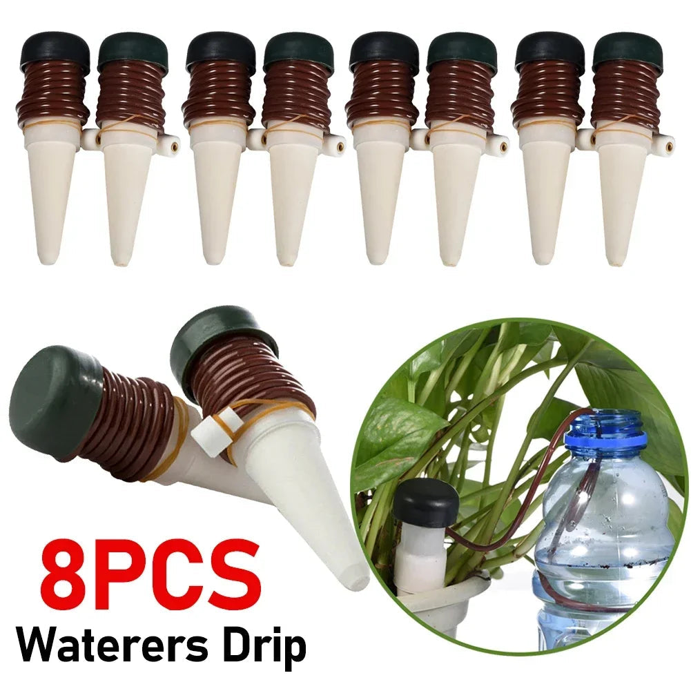 AquaTerris Plant Irrigation System | 8-Piece Set | Self-Watering Ceramic Spikes | Automatic & For Indoor Use