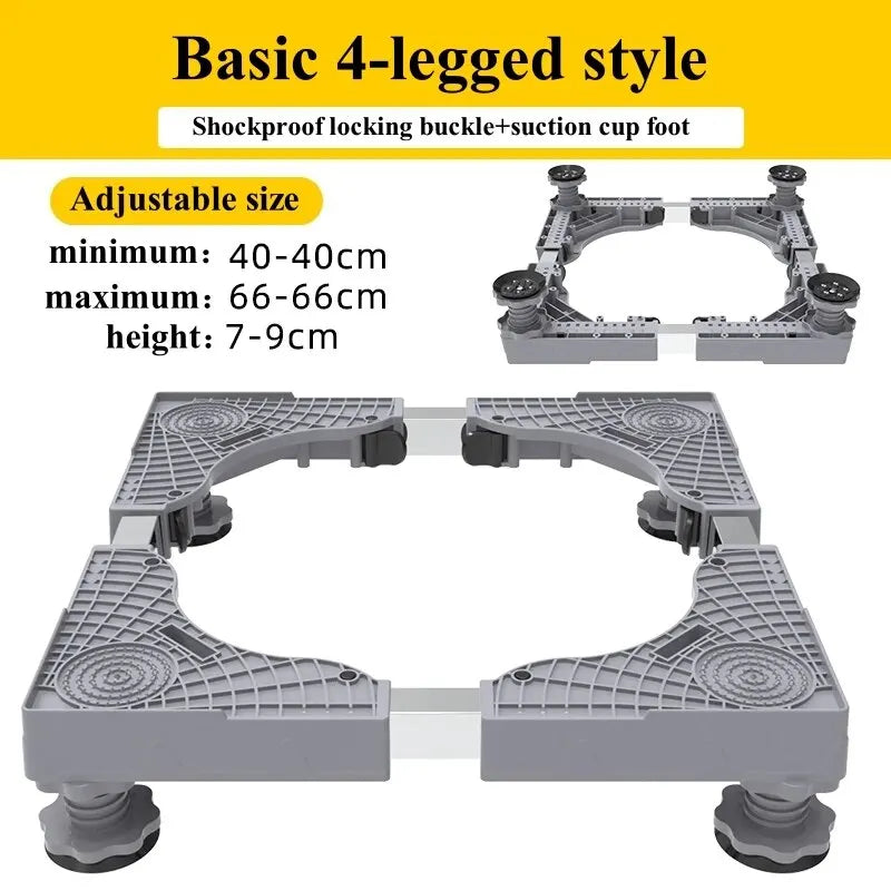Stabilova Adjustable Roll Base for Washing Machine & Refrigerator | With 4 Double Wheels & Shock Absorption | Height Adjustable & Load-Bearing