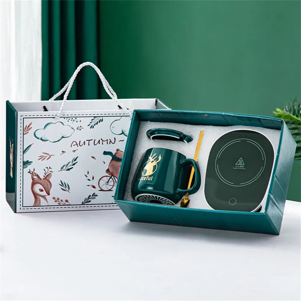 Smart Ceramic Mug Heater Cup Coaster Warmer Thermostat Coffee Heating Electric Mug Set Milk Tea Heating Water Home Office Gift