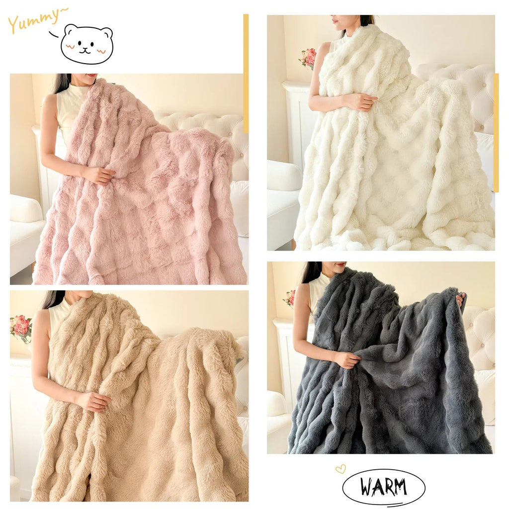 CosyLuxe Plush Blanket Double Layer Extra Thick Soft Rabbit Fur Imitation Easy Care