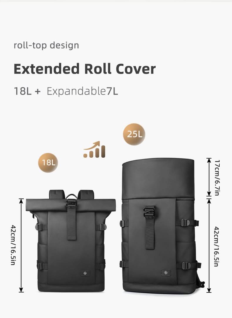 Expandable outdoor backpack with large volume & laptop compartment