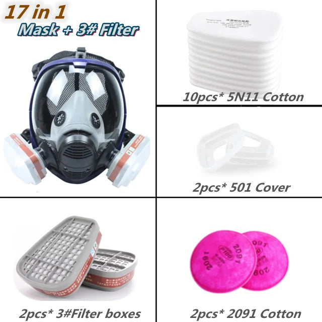 Full Face Respirator Mask with Anti-Fog Lens and Industrial Gas Filters
