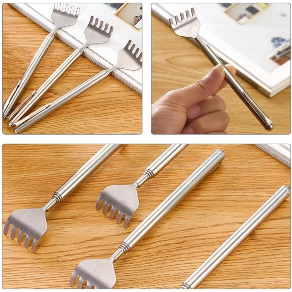 Deluxe Silver Telescopic Back Scratcher, Extendable and Portable Relief Tool
