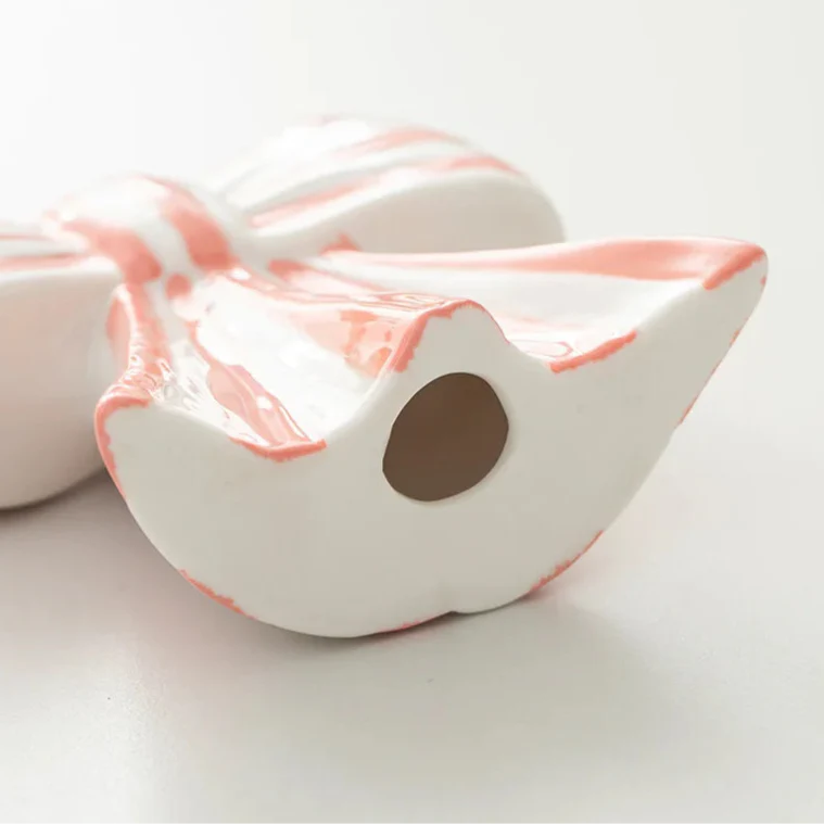 Classic Striped Bow Ceramic Candle Holder
