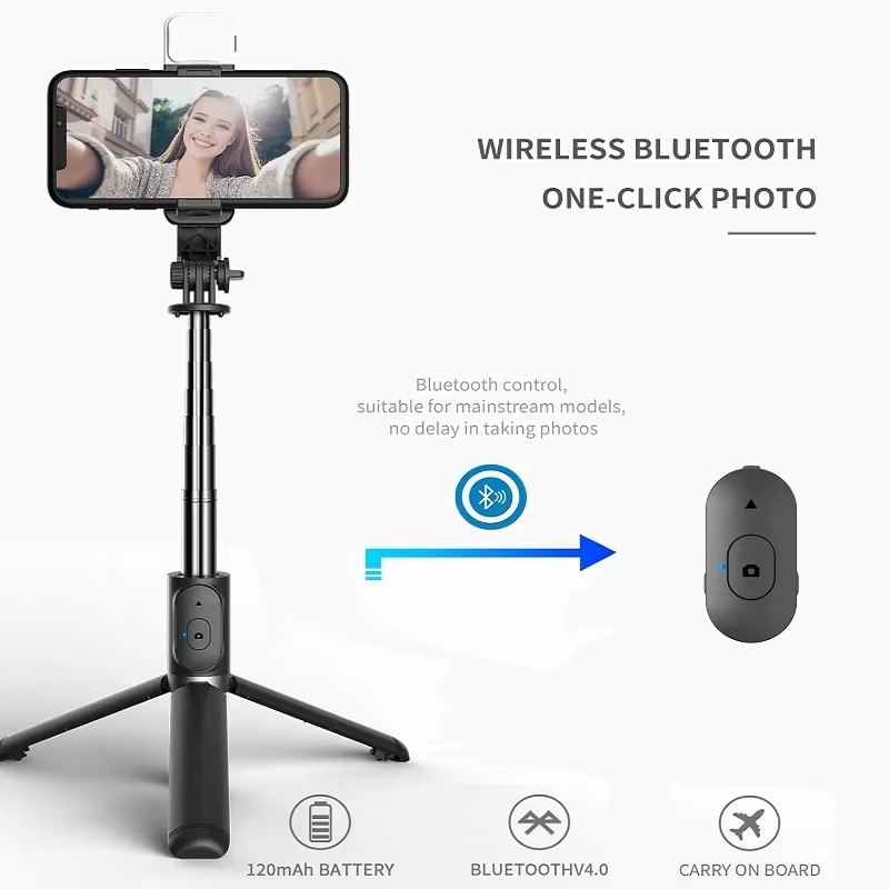 Bluetooth Selfie Stick Tripod with LED Fill Light and Remote Control