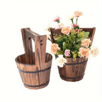 Wooden Bucket Planter in Barrel Design for Garden and Terrace – Decorative Flower Pots made of Wood