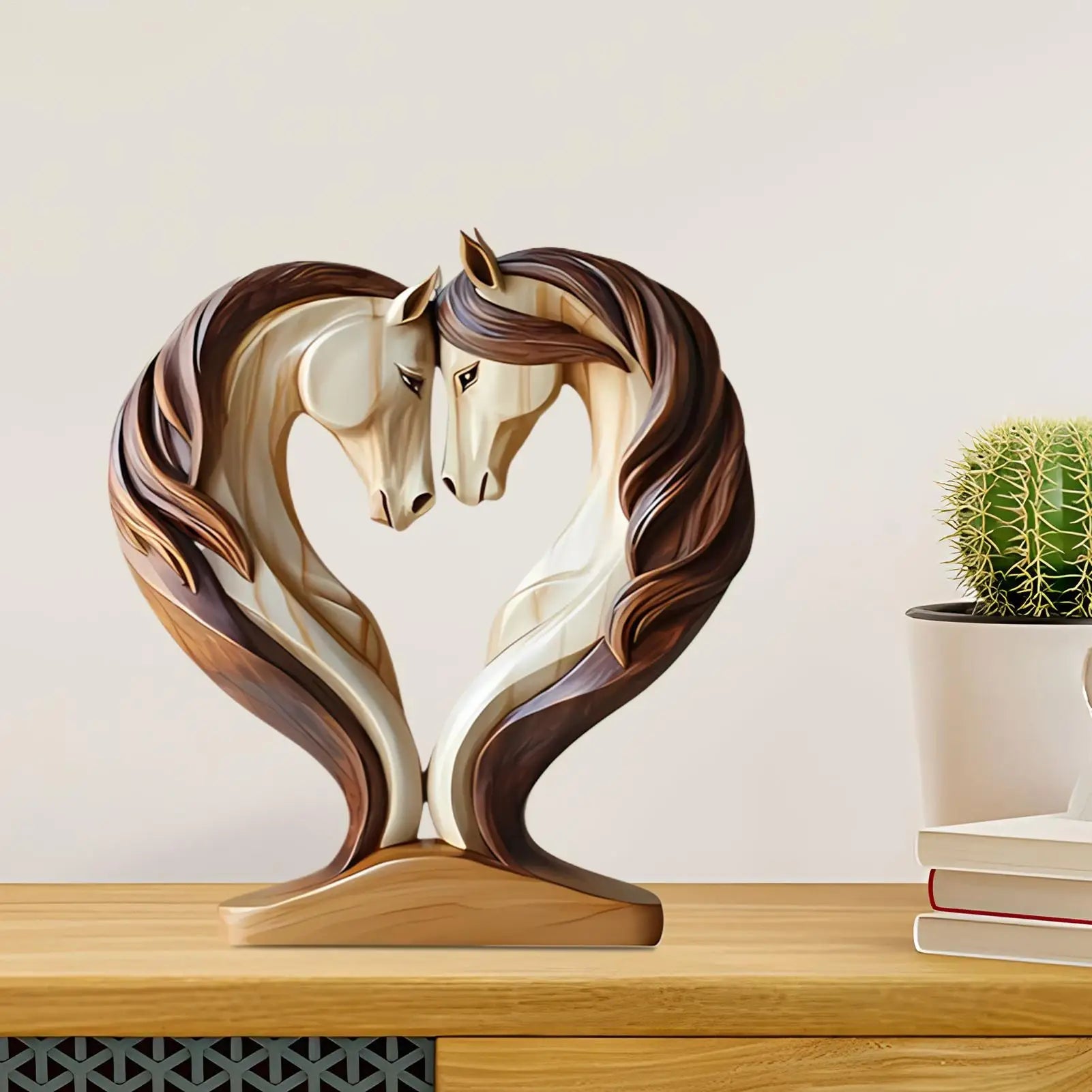 Equora Horse Sculpture | Horse Sculpture Wood | 2D Design in Embrace Pose | Decoration for Living Room, Office & Children's Room