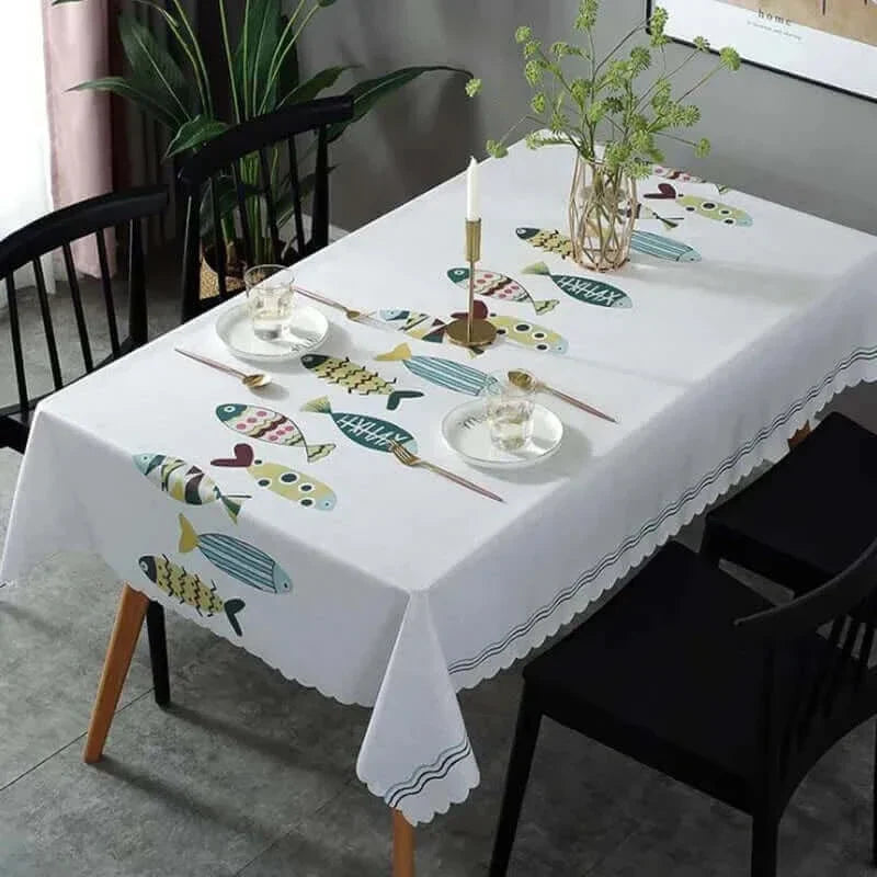 Rectangular Stain-Resistant Tablecloth with Aquatic Design