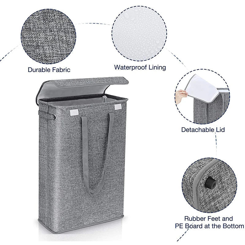 NarrowBin Laundry Basket | Narrow & 45L Volume | With Lid & Handles | For Bathroom & Hall
