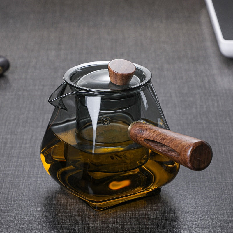 Japanese Glass Teapot with Wooden Handle, Boiling Teapot, Electric Ceramic Stove, Tea Maker, High-Quality Tea Set, Heat-Resistant Teapot, 700 ml