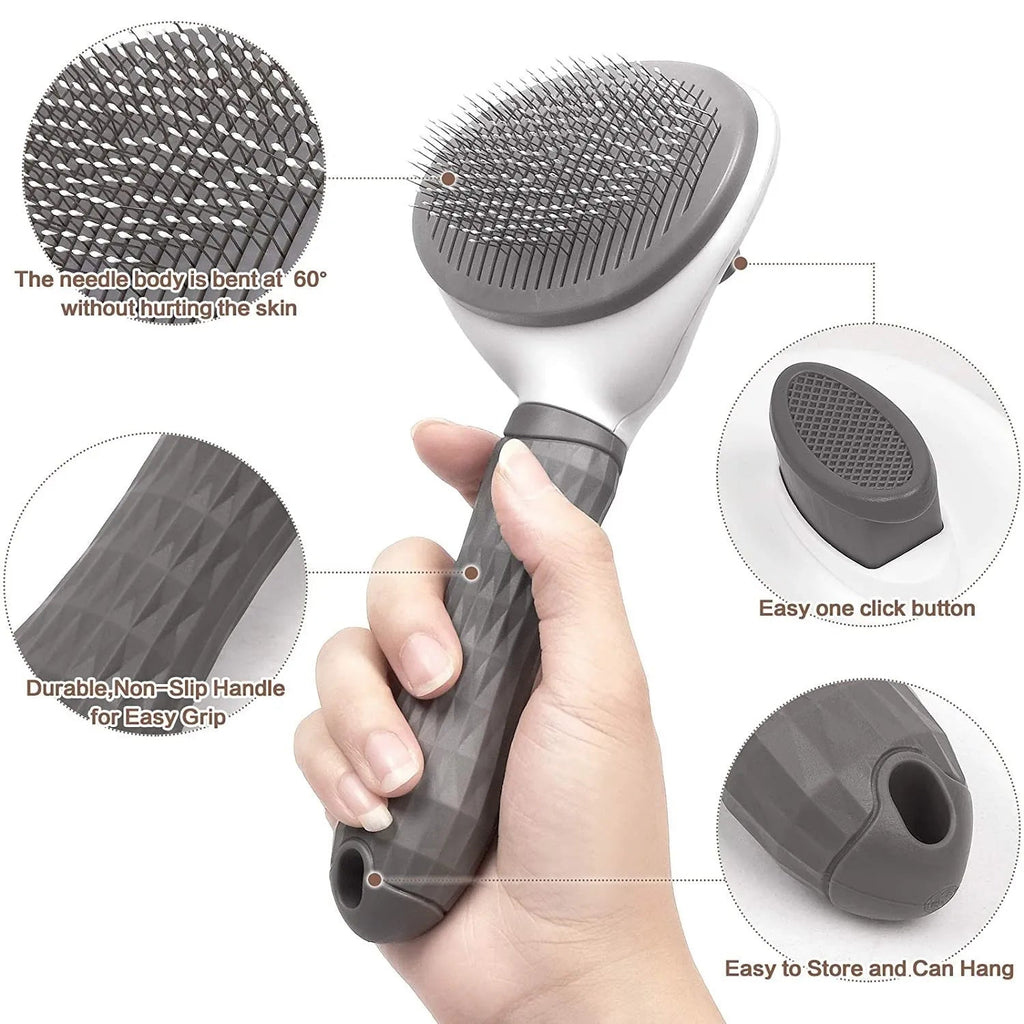 FELLINO Pet Hair Brush | For Dogs & Cats | Gentle Coat Care & Hair Removal – With Stainless Steel Brushes & Massage Function