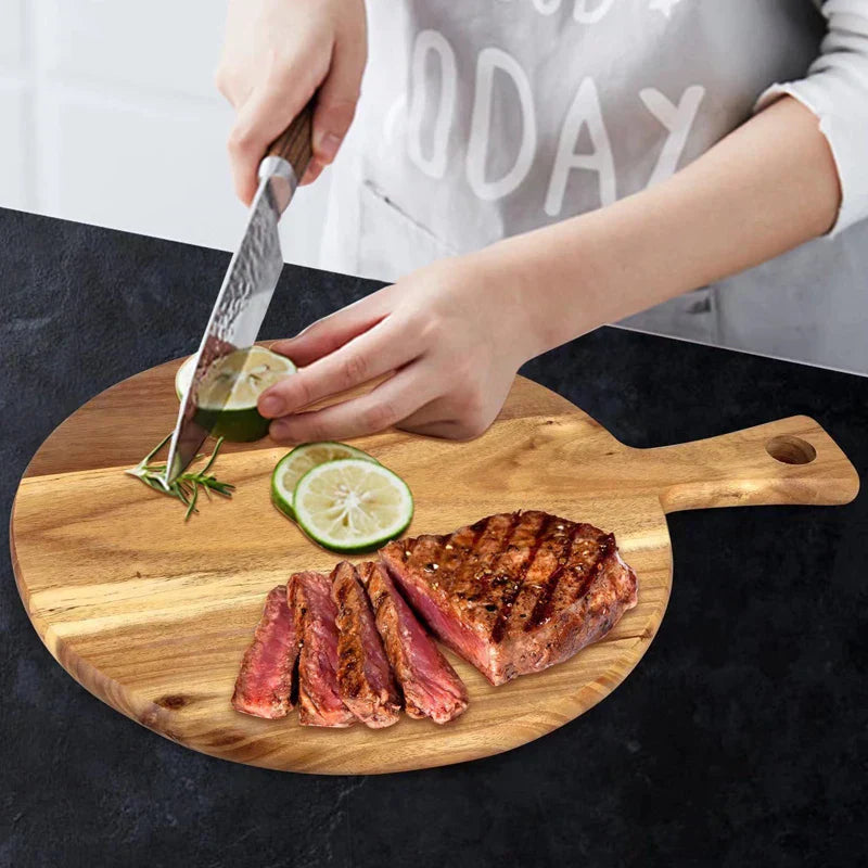 Acacia wood pizza shovel and serving board with handle